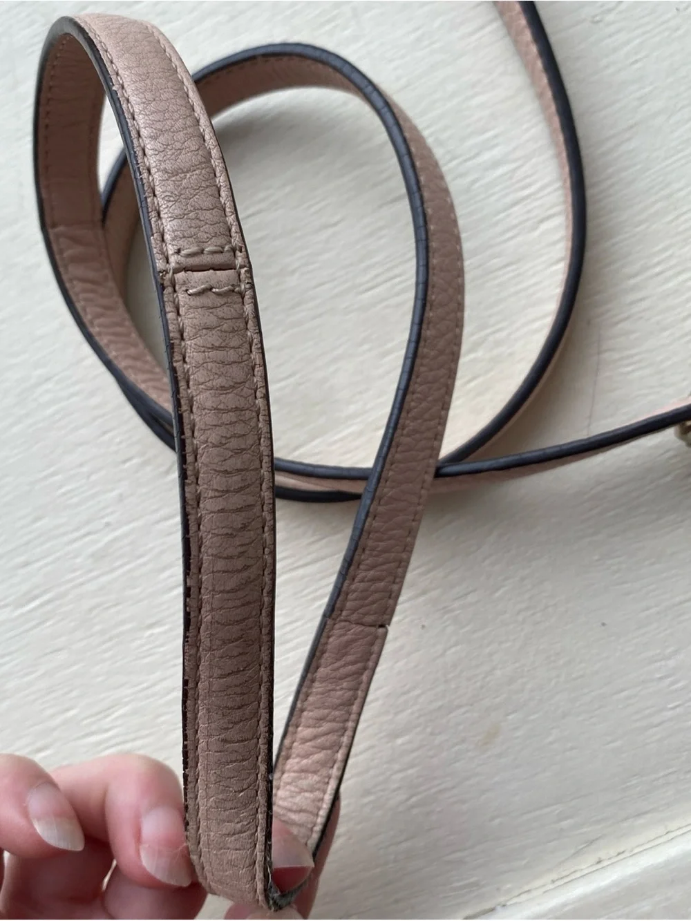Coach Madison East West Pebbled Leather Crossbody Purse in Blush Pink dirty